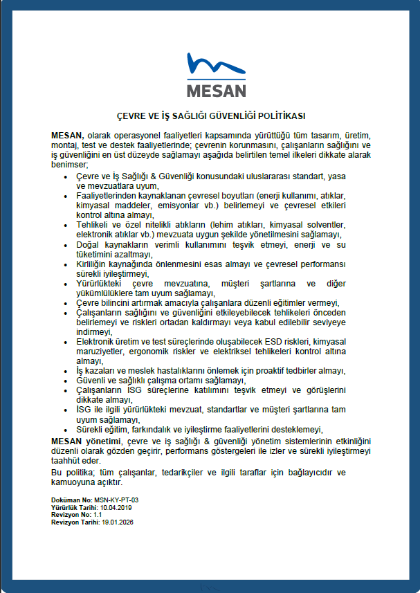 ÇEVRE VE İŞ SAĞLIĞI GÜVENLİĞİ POLİTİKASI